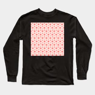 Traditional Japanese Kikkou Tortoise Shell Autumn Geometric Floral Pattern with Maple Leaves, Bush Clover, and Chrysanthemum in Pastel Pink Long Sleeve T-Shirt